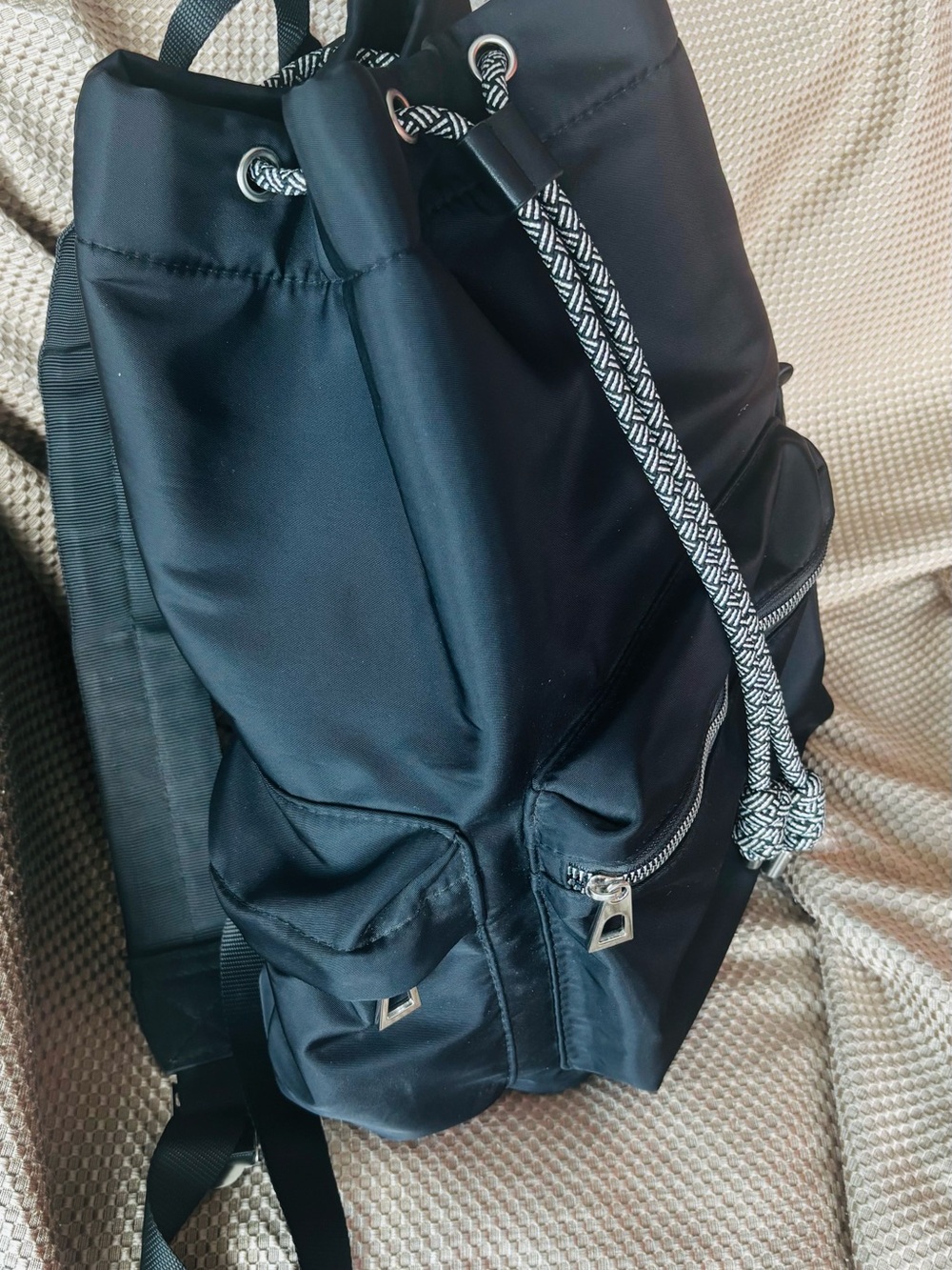 NIB- Versace Black Drawstring Backpack with Contrast Rope - Picture 6 of 7